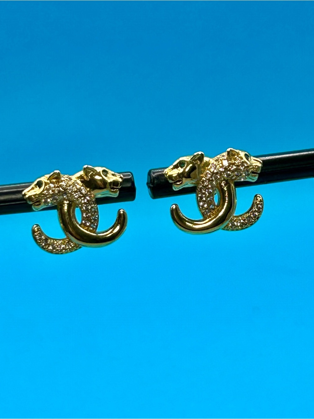 Gold Crystal Panther Motif Stud Earrings - Luxury-Inspired Non Tarnish 14KPlated